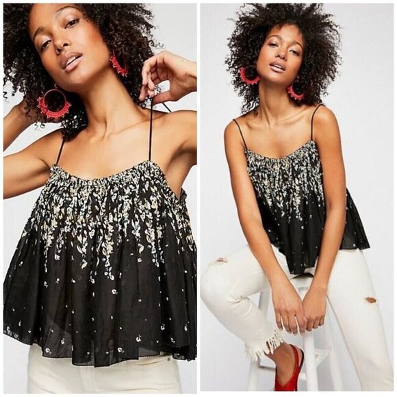 Free People Tops - Intimately Free People Instant Crush Black Floral‎ Cami Tank Crop Boho Top Small